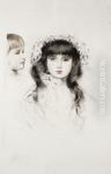 Deux Tetes D'enfants Oil Painting by Paul Cesar Helleu