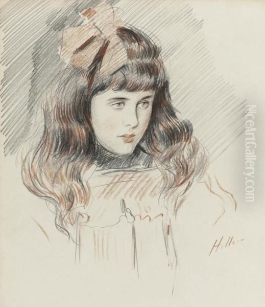 Portrait Of Ellen Helleu, The Artist's Daughter Oil Painting by Paul Cesar Helleu