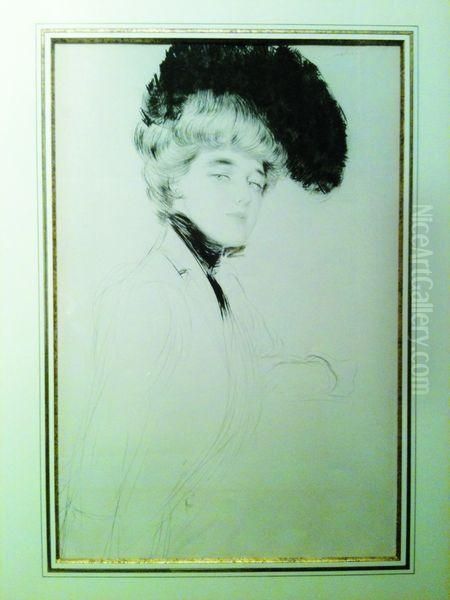 elegante Au Chapeau A Plumes Oil Painting by Paul Cesar Helleu