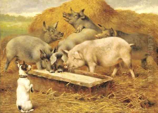 Feeding time Oil Painting by Herbert William Weekes