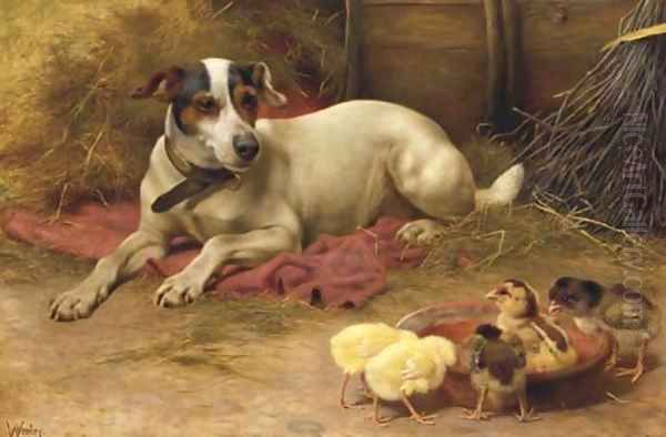 Guarding the chicks Oil Painting by Herbert William Weekes