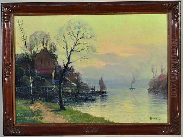 bord De Seine Oil Painting by Narcisse Henocque