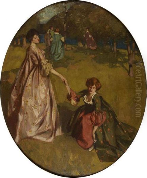 Elegant Women In A Wooded Landscape Oil Painting by George Henry