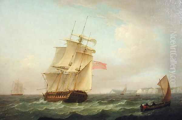 British Man-o-war Oil Painting by Thomas Whitcombe