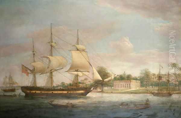 A Country Ship on the Hoogly near Calcutta Oil Painting by Thomas Whitcombe