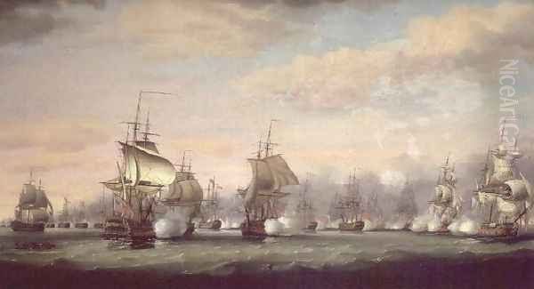 Comte de Grasse's action at Frigate Bay, St. Kitts, 26th January 1782, against Sir Samuel Hood Oil Painting by Thomas Whitcombe