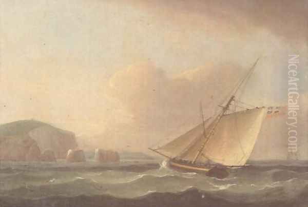 A cutter off the Needles Oil Painting by Thomas Whitcombe