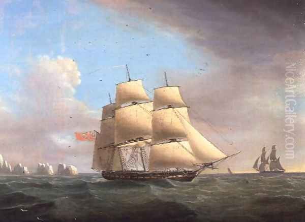 H.M. Frigate Galatea, 38 Guns off the Needles, Isle Of Wight Oil Painting by Thomas Whitcombe