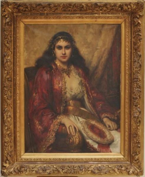 Portrait De Jeune Orientale Oil Painting by Leon Herbo