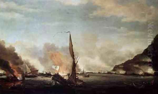 Repulse of Floating Batteries at Gibraltar, 1792 Oil Painting by Thomas Whitcombe