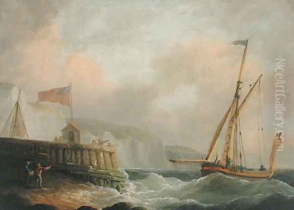 Cutter Entering Harbour Oil Painting by Thomas Whitcombe