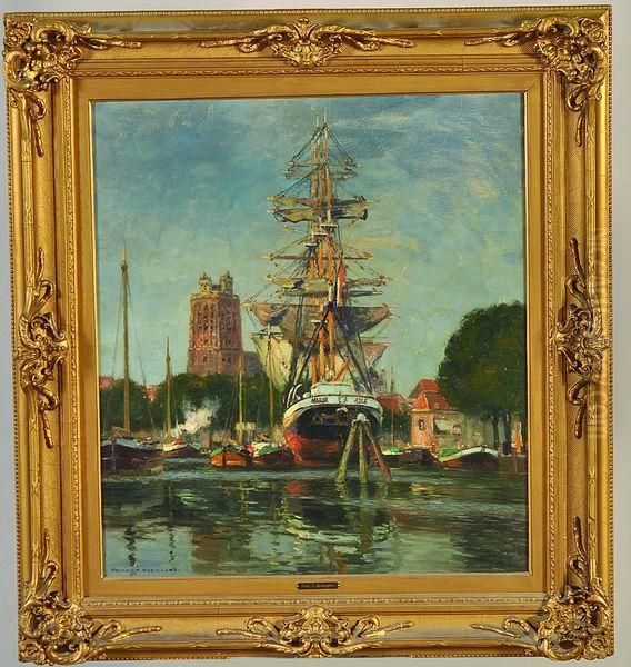 bateaux Au Port Oil Painting by Heinrich Hermanns