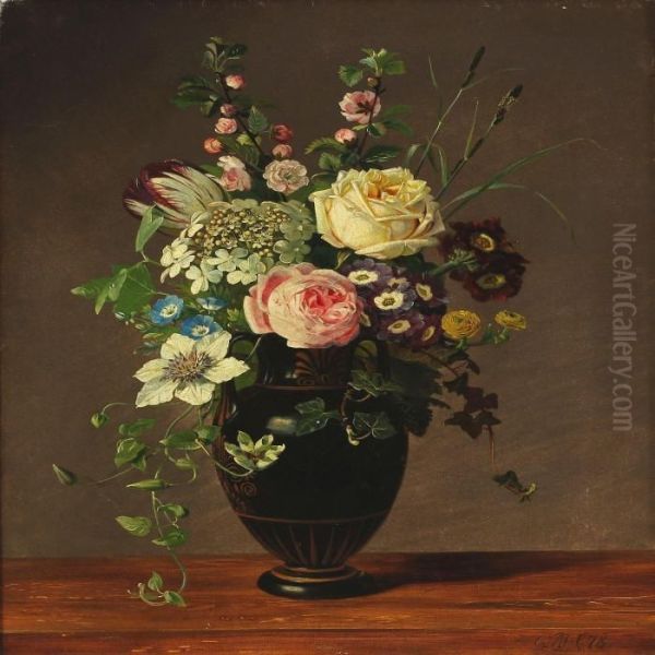 Still-life With Flowers In A Vase Oil Painting by Olaf August Hermansen