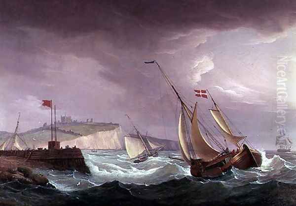 Shipping off Dover Oil Painting by Thomas Whitcombe