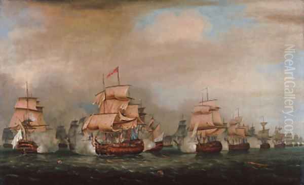 The Battle off Trincomalee, 3 September 1782 Oil Painting by Thomas Whitcombe