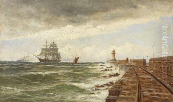 Die Nordermole Des Pillauer Seetiefs Oil Painting by Franz Carl Herpel