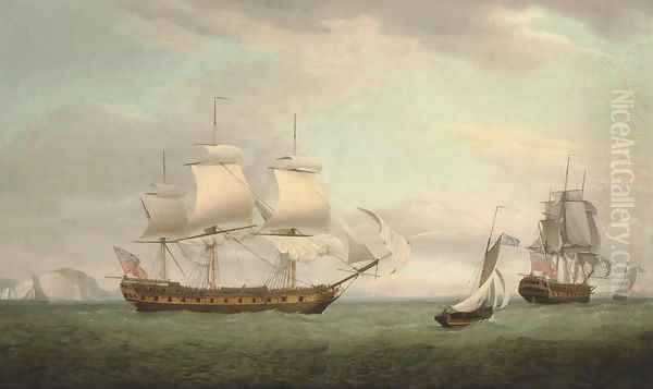 The East Indiaman Pitt in two positions off the Needles, Isle of Wight Oil Painting by Thomas Whitcombe