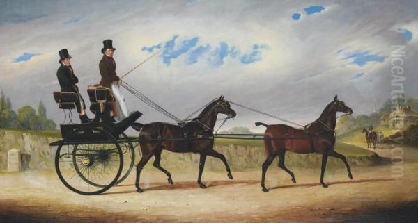 A Tandem On The Road To London Oil Painting by Benjamin Herring, Jnr.