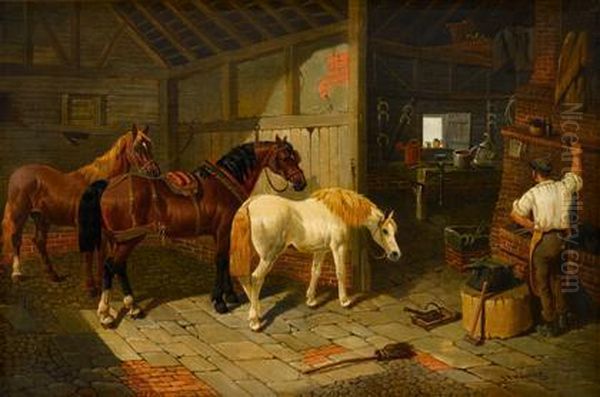 The Blacksmith's Shop Oil Painting by John Frederick Herring Snr