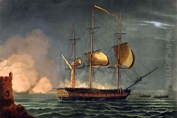 Cutting out of the Hermione from the Harbour of Porto Cavallo Oil Painting by Thomas Whitcombe