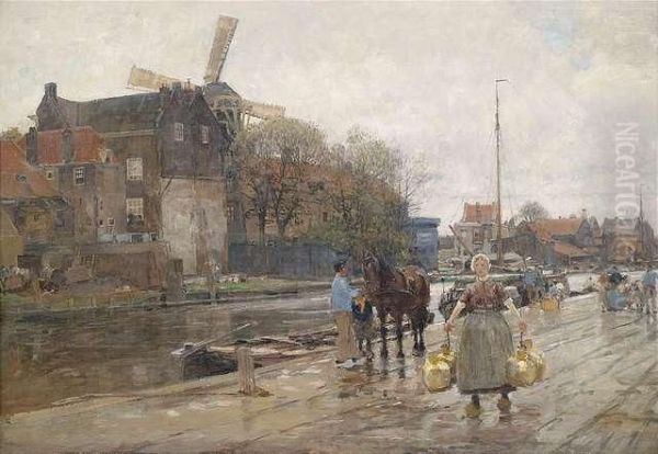 Am Delfter Canal Oil Painting by Hans Herrmann