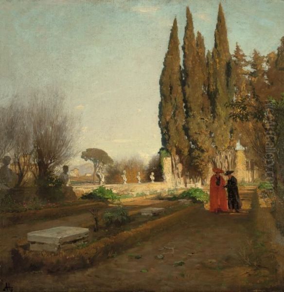 Im Garten Der Villa Falconieri Oil Painting by Albert Hertel