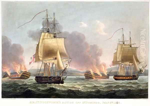 J T Duckworth's Action off St Doming 1816 Oil Painting by Thomas Whitcombe