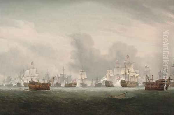 The height of the action on the 'Glorious First of June', 1794 Oil Painting by Thomas Whitcombe