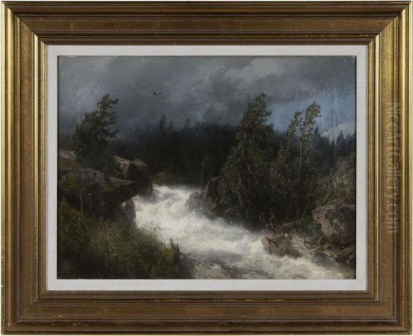 Raging River Landscape Oil Painting by Herman Herzog