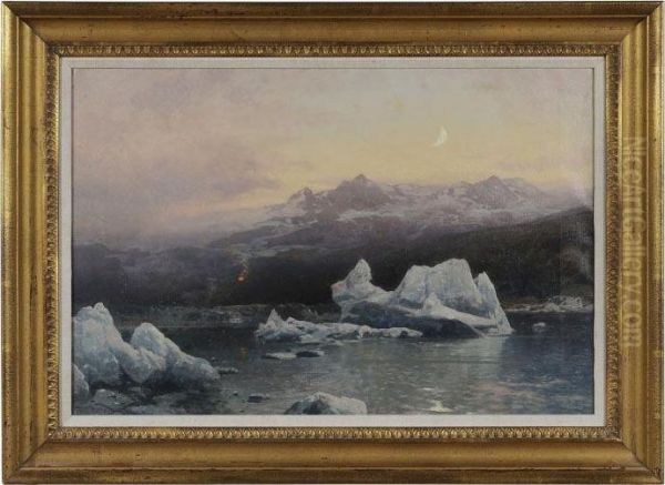 Icebergs At Dusk Oil Painting by Herman Herzog