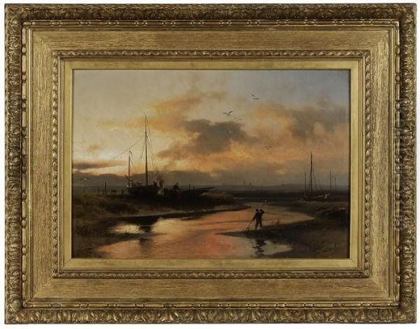 Evening Coastal Landscape Oil Painting by Herman Herzog