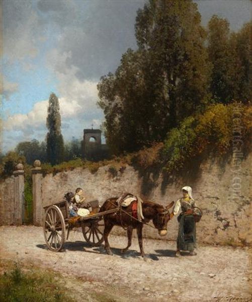 The Donkey Cart Oil Painting by Herman Herzog