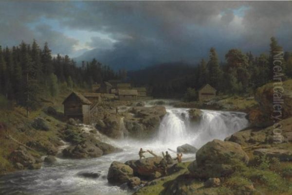 Norwegian Landscape Oil Painting by Herman Herzog