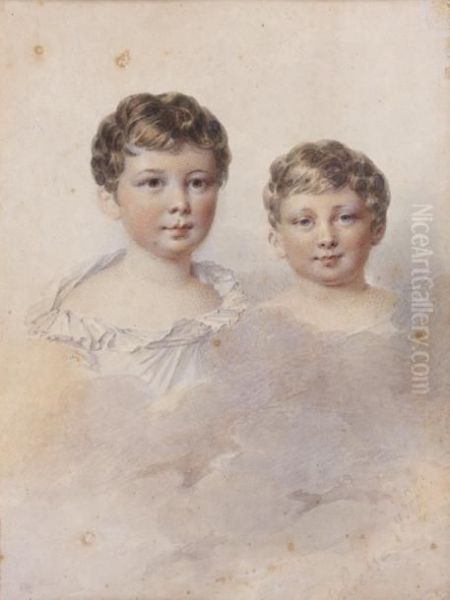 Portrait De Deux Enfants De La Famille De Damas Oil Painting by Alexandre Hesse