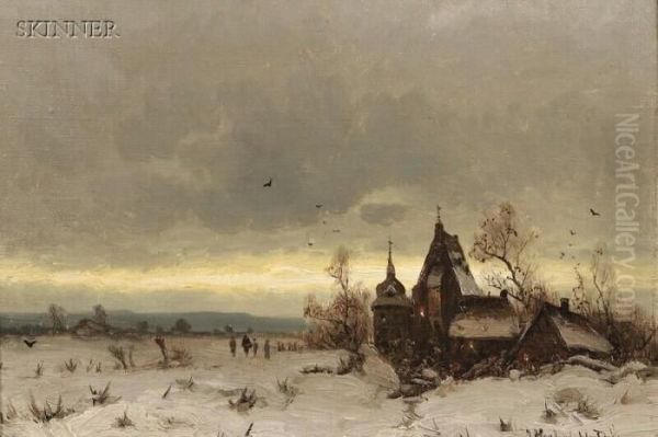 Kapelle Am Winterabend Oil Painting by Joseph Friedrich N. Heydendahl