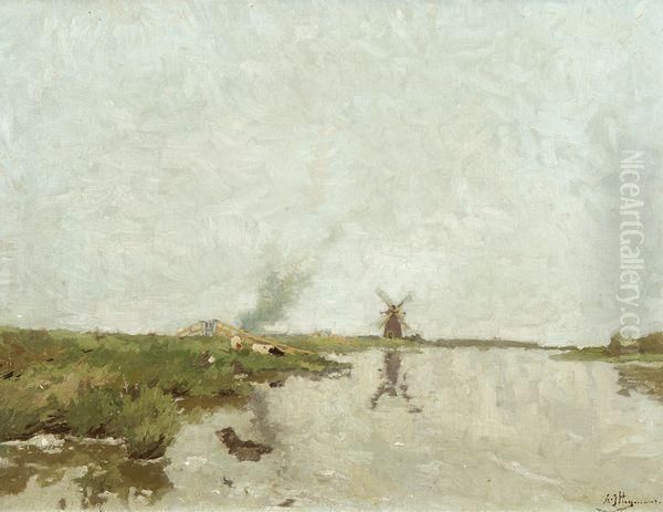 Bruyere Avec Moulin Oil Painting by Adriaan Jozef Heymans