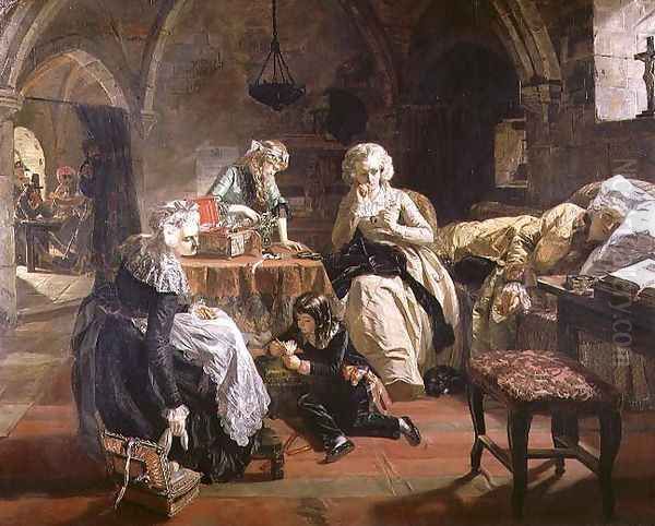 The Royal Family of France in the Prison of the Temple in 1792, 1851 Oil Painting by Edward Matthew Ward