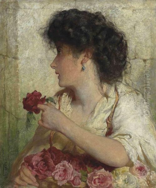 A Summer Rose Oil Painting by George Elgar Hicks