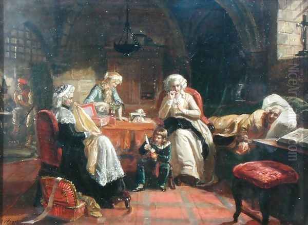 The Royal Family of France in the Temple Oil Painting by Edward Matthew Ward