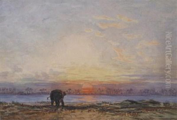 Sunset On The Chow Praya River, Siam Oil Painting by Eduard Hildebrandt