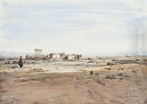 A View Of Baalbek In The Lebanon Oil Painting by Eduard Hildebrandt