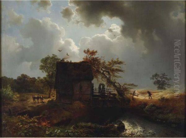 Windy Day Near The Mill Oil Painting by Carl Hilgers