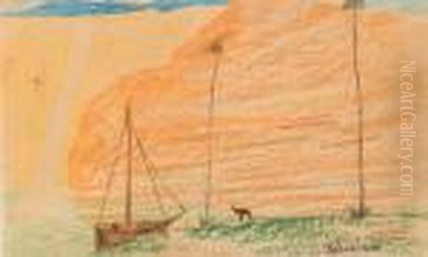 Segelbat Och Elefant Vid Fjarran Strand - Nebudcadnesar Oil Painting by Carl Fredrik Hill