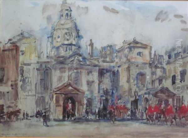 Changing Of The Horse Guards, Whitehall Oil Painting by Rowland Henry Hill