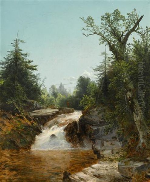 View Of Goodrich Falls, New Hampshire Oil Painting by Thomas Hill