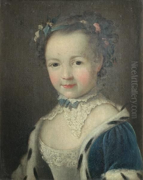 Portrait Of A Young Lady, Bust-length, In Ablue Cloak Trimmed With Ermine Oil Painting by Pehr Hillestrom