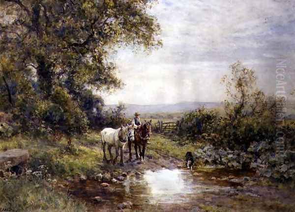 Horses by a Stream Oil Painting by Ernest Albert Waterlow