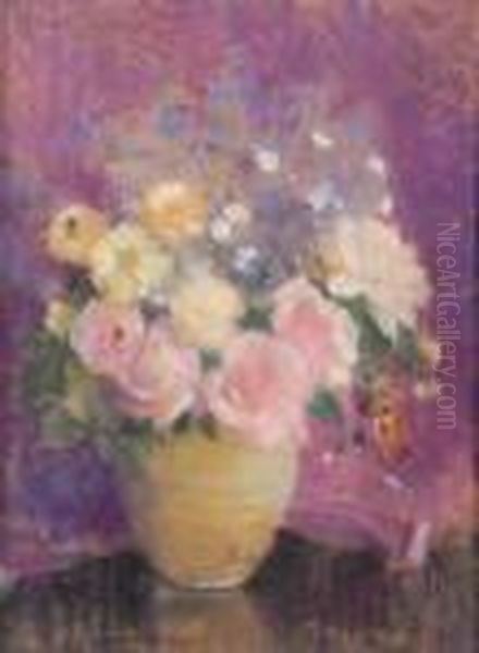 Roses And Catnip Oil Painting by Laura Coombs Hills