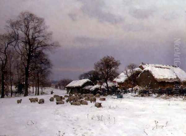 Sheep in a Winter Landscape Oil Painting by Ernest Albert Waterlow