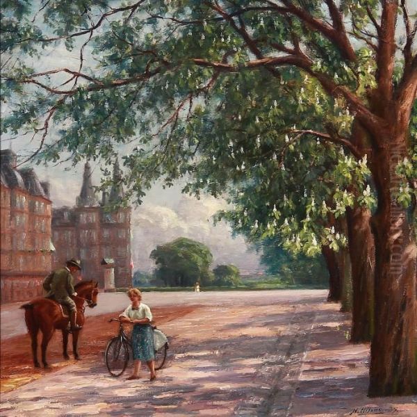 Street Scape From Copenhagen Oil Painting by Hans Hilsoe